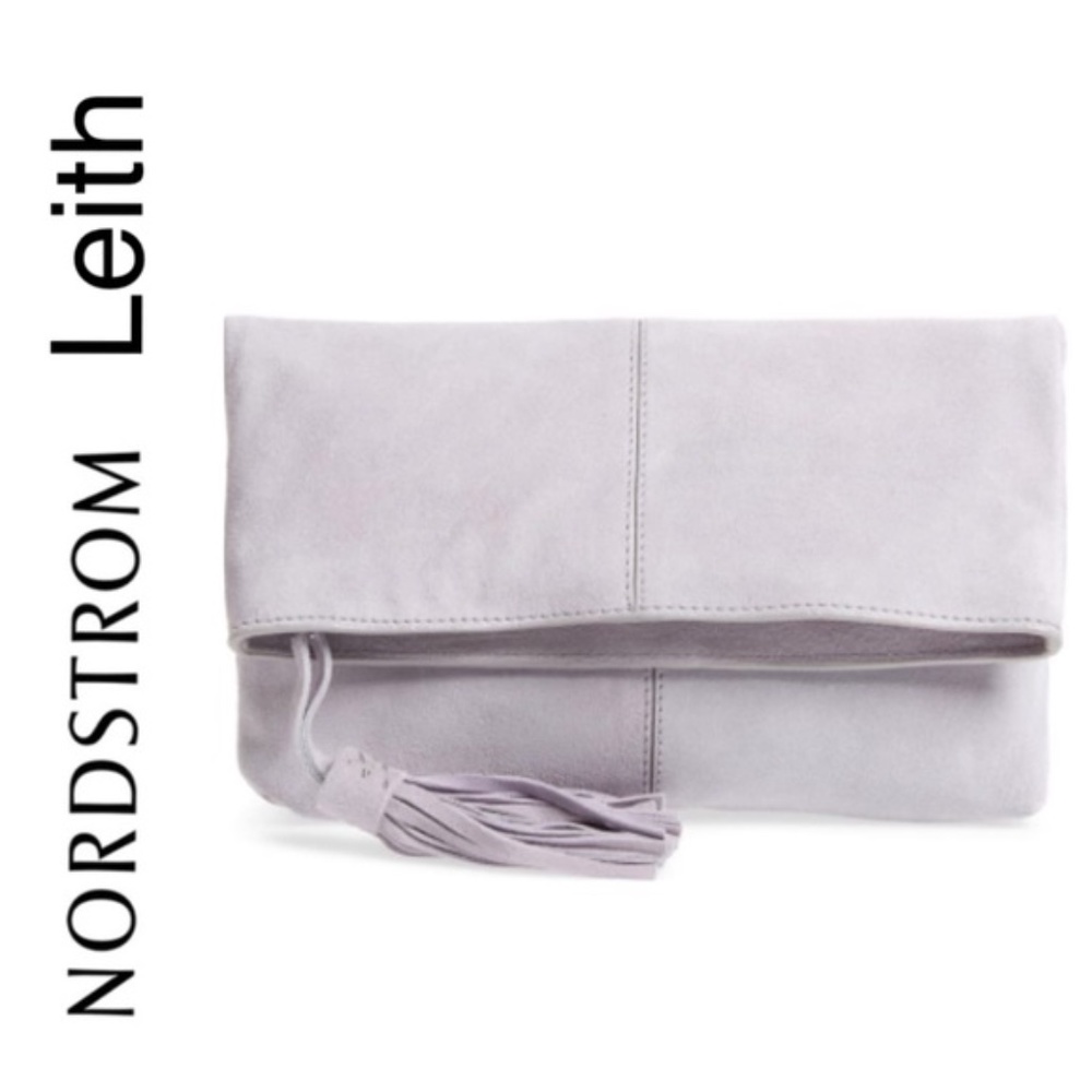 Leith Light Blue/Grey Suede Clutch with Tassel